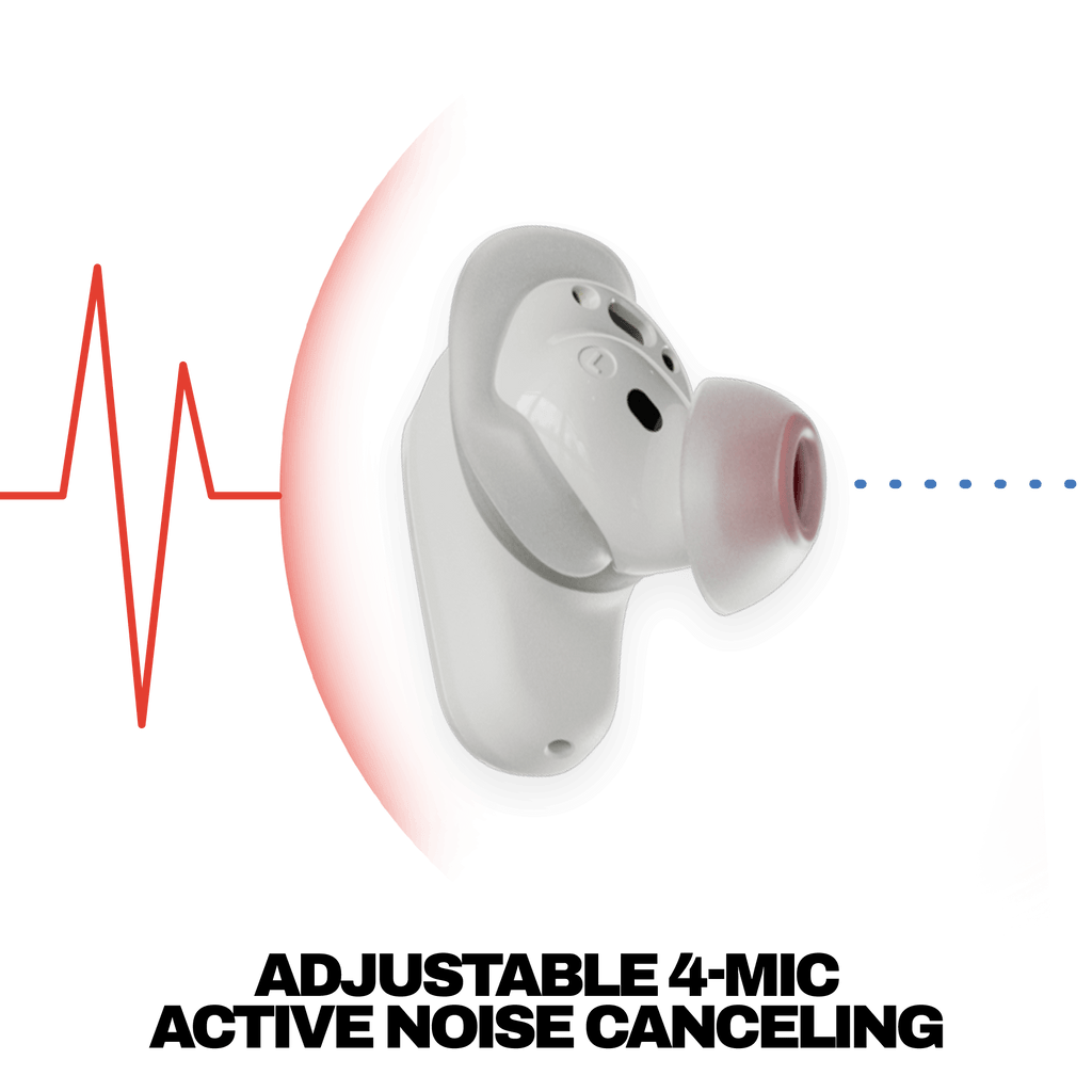 Skullcandy Method 360 ANC true wireless Earbuds with Adjustable 4-mic Active Noise Canceling, side veiw earbud with ear gel and fit fin | Bone
