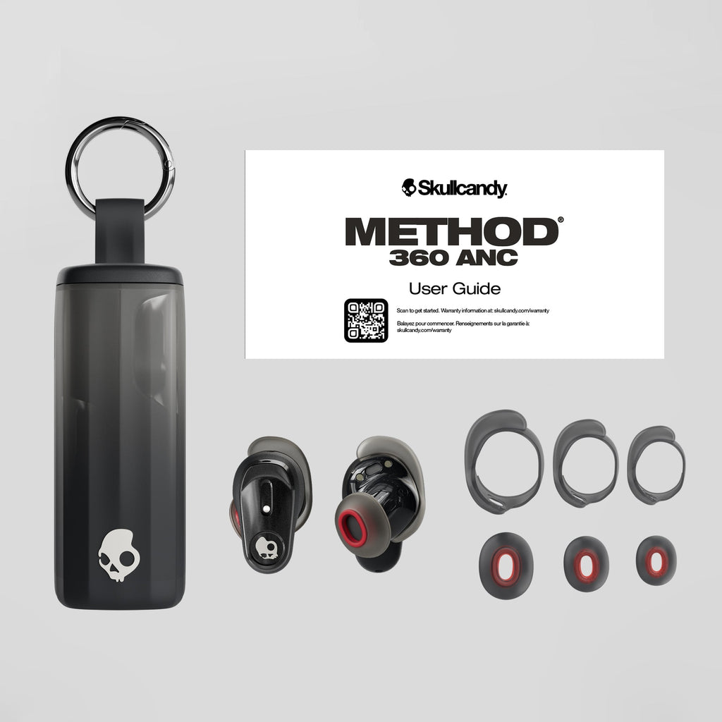 Skullcandy Method 360 ANC true wireless Noise Canceling Earbuds with customizable fit including 3 sizes of ear tip gels and fit fins | True Black