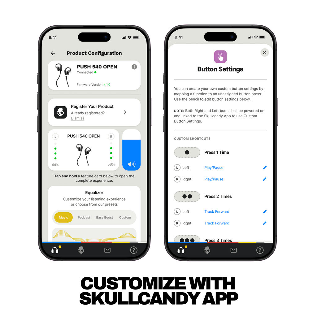 Skullcandy Push 540 Open wireless open-ear headphones with Skullcandy App support for custom button settings and personalized EQ control | Plasma