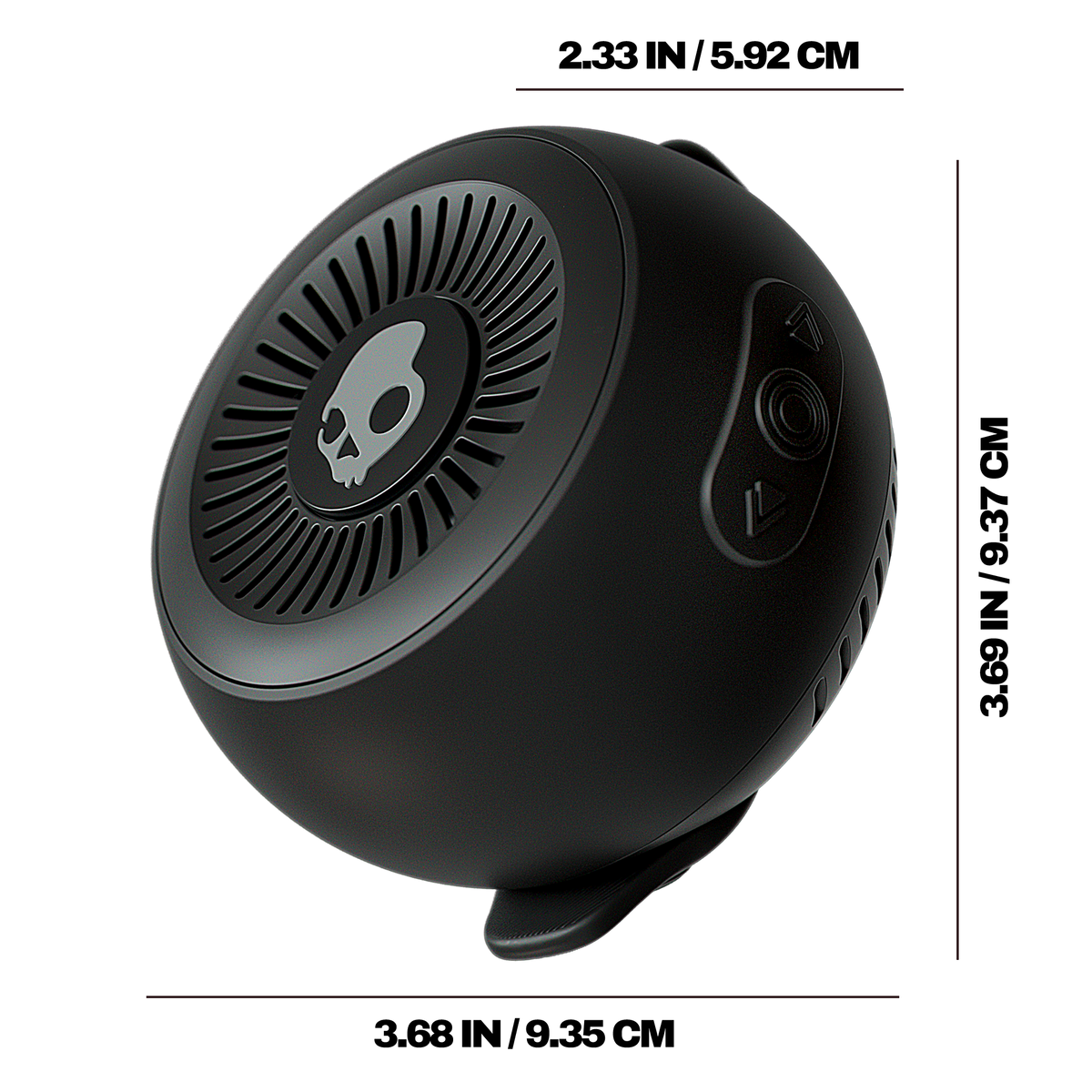 Black speaker with dimensions indicated on a white background | Cement