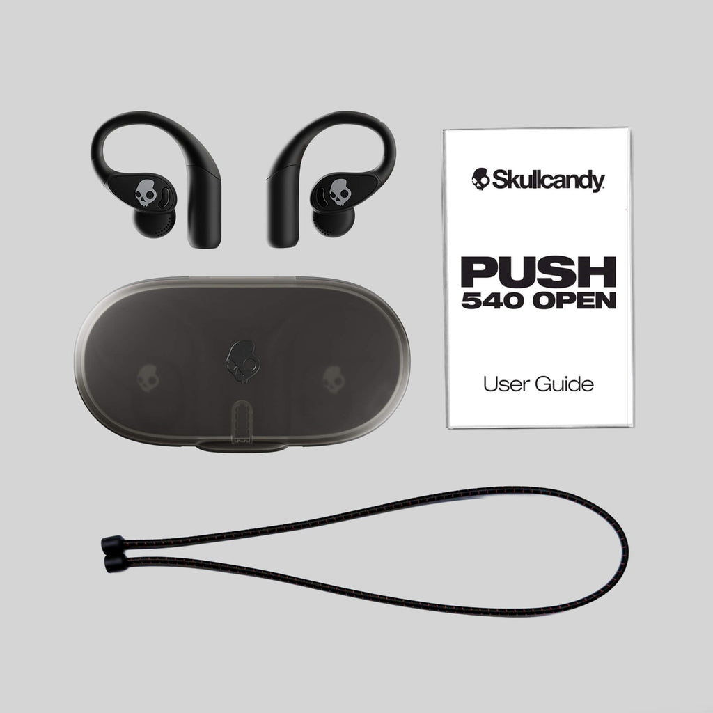Skullcandy Push 540 Open wireless open-ear headphones with charging case, magnetic detachable braided cable, and user guide included | True Black