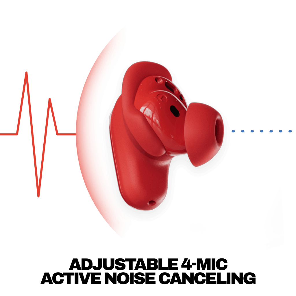 Skullcandy Method 360 ANC true wireless Earbuds with Adjustable 4-mic Active Noise Canceling, side veiw earbud with ear gel and fit fin | Plasma