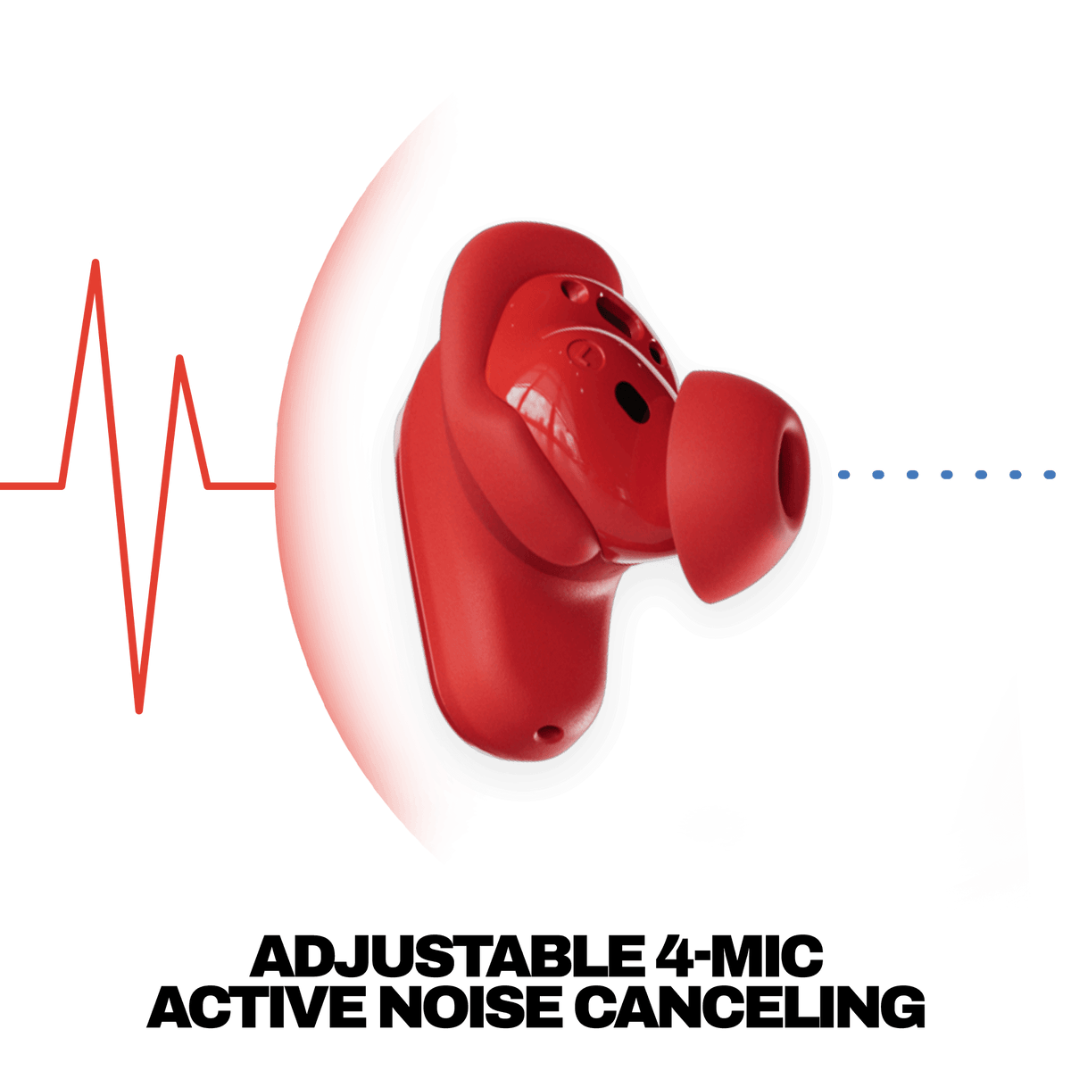 Skullcandy Method 360 ANC true wireless Earbuds with Adjustable 4-mic Active Noise Canceling, side veiw earbud with ear gel and fit fin | Plasma